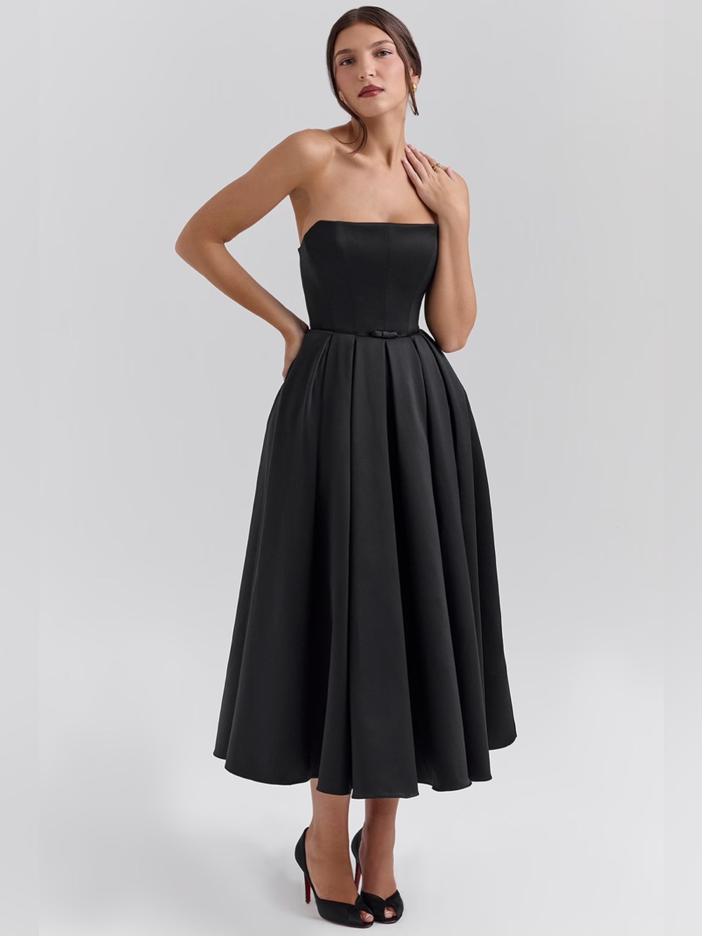 House of CB Contessa Black Strapless Satin Corset Midi Dress XL - Picture 3 of 10